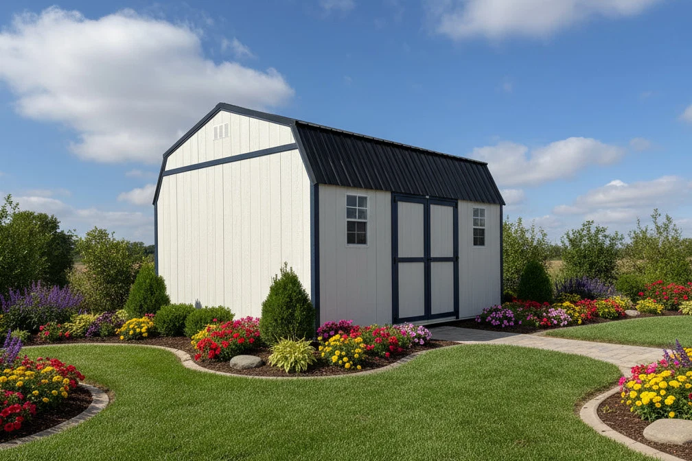The Dakota Difference: Storage Shed white with black trim.